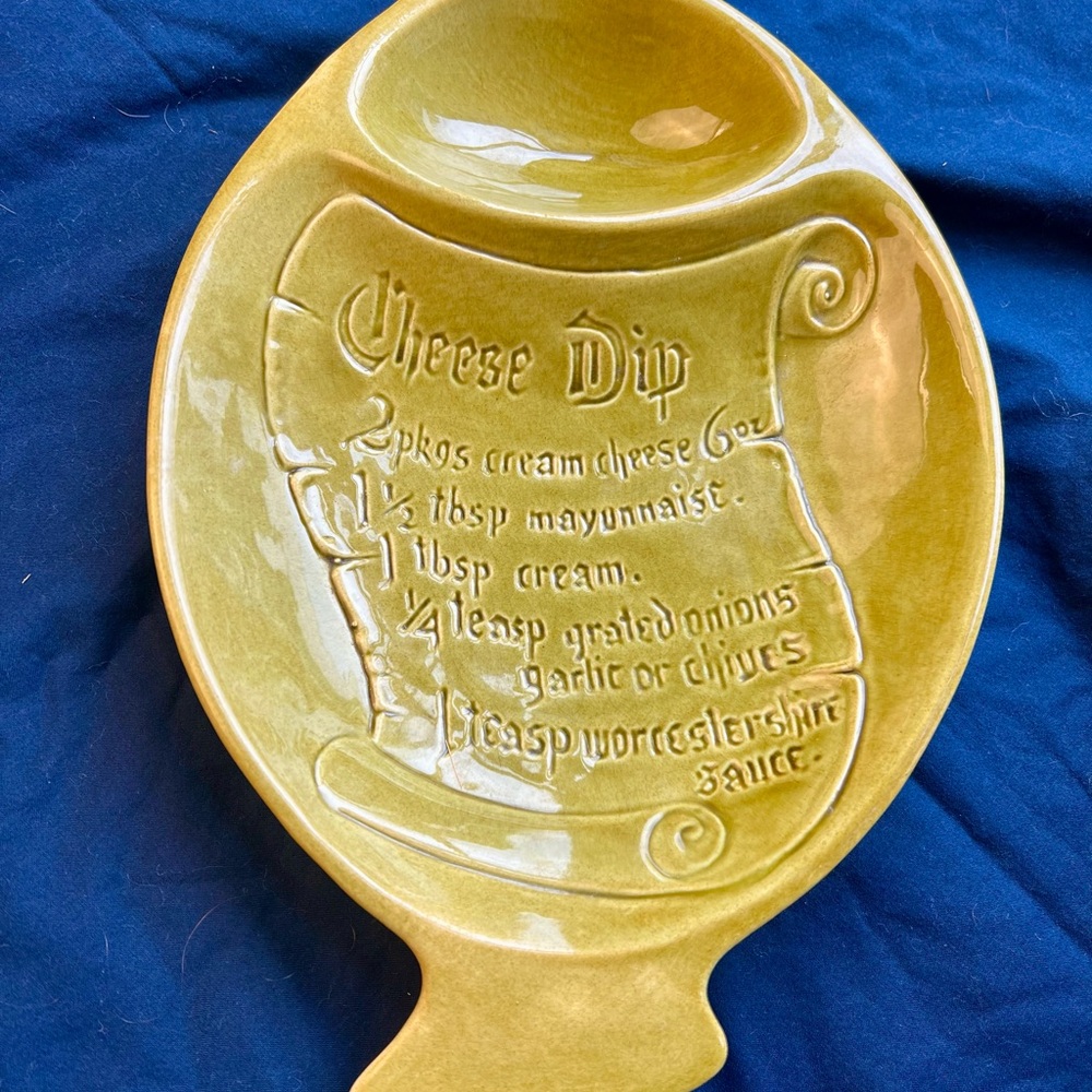 Vintage Cheese Dip Serving Dish - Olive Green